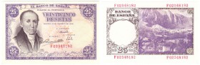 Billetes
 Estado Español, Banco de España
 25 Pesetas. 19 febrero 1946. Serie F. ED.450a. Arruga lateral y propia del papel. SC-.
