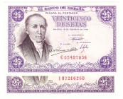 Billetes
 Estado Español, Banco de España
 25 Pesetas. 19 febrero 1946. Lote de 2 billetes. Serie I y C. ED.450a. Planchados. EBC.
