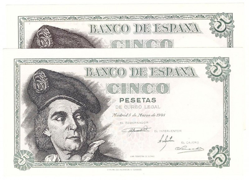 Billetes
 Estado Español, Banco de España
 5 Pesetas. 5 marzo 1948. Serie I. L...