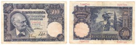 Billetes
 Estado Español, Banco de España
 500 Pesetas. 15 noviembre 1951. Sin serie. ED.460. BC+.
