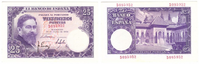 Billetes
 Estado Español, Banco de España
 25 Pesetas. 22 julio 1954. Sin seri...