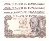Billetes
 Estado Español, Banco de España
 100 Pesetas. 17 noviembre 1970. Serie 7V. Lote de 4 billetes correlativos. ED.472c. SC.