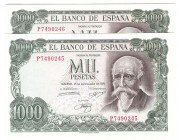 Billetes
 Estado Español, Banco de España
 1000 Pesetas. 17 septiembre 1971. Serie P. Pareja correlativa. ED.474b. SC.