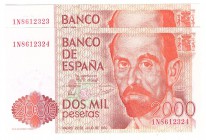 Billetes
 Juan Carlos I, Banco de España
 2000 Pesetas. 22 julio 1980. Serie 1N. Pareja correlativa. ED.479a. SC.