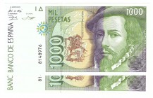 Billetes
 Juan Carlos I, Banco de España
 1000 Pesetas. 12 octubre 1992. Sin serie. Pareja correlativa. ED.483. SC.