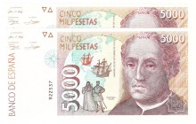 Billetes
 Juan Carlos I, Banco de España
 5000 Pesetas. 12 octubre 1992. Sin serie. Pareja correlativa. ED.484. SC.