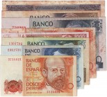 Billetes
 Juan Carlos I, Banco de España
 Lote de 9 billetes. 200 Pesetas 1980 s/s, 500 Pesetas 1979 s/s, 1000 Pesetas 1979 s/s y 1992 Serie 6G, 200...