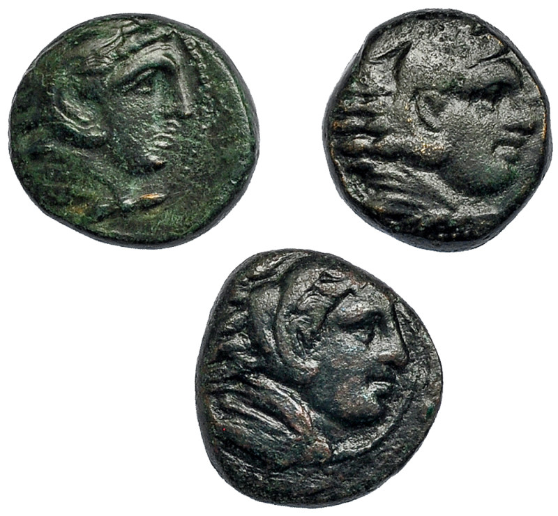 GRECIA ANTIGUA. MACEDONIA. Lote de 3 AE de Alejandro III (325-310). Acuñación po...