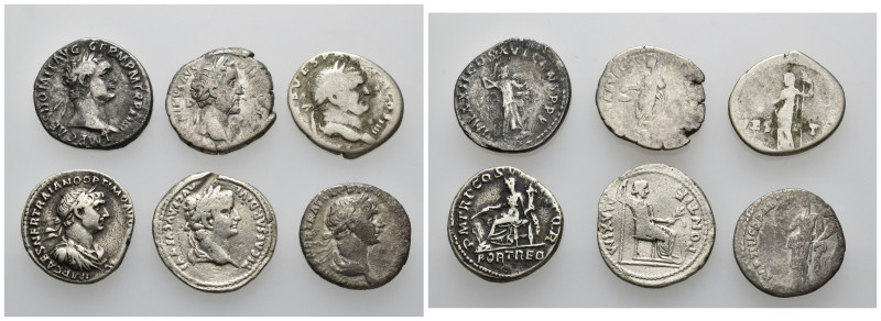 IMPERIO ROMANO. Lote de 6 denarios: Tiberio, Vespasiano, Domiciano, Trajano (2) ...