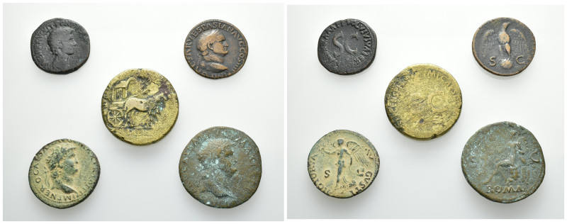 IMPERIO ROMANO. Lote de 5 bronces: 3 ases -Augusto, Nerón y Vespasiano- y 2 sest...