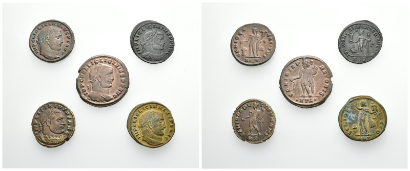 IMPERIO ROMANO. Lote de 5 follis de Licinio. Módulos medio y grande. MBC/MBC+.