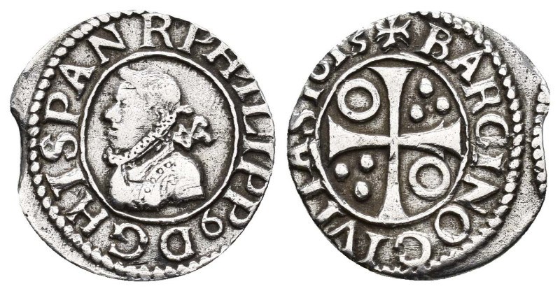 FELIPE III. 1/2 croat. Barcelona. 1613. AR 1,61 g. 17,4 mm. AC-378. Limpiada. Co...