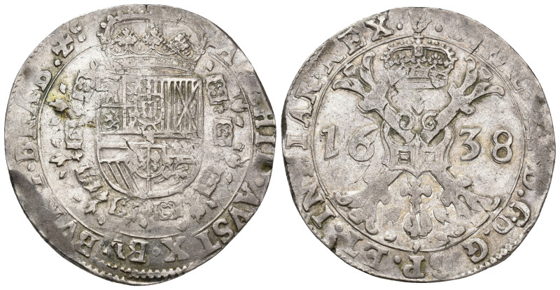 FELIPE IV. Patagón. Amberes 1638. AR 27,96 g. 43,1 mm. Vanhoudt-645.BS. MBC.