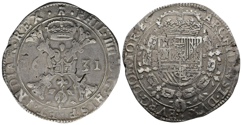 FELIPE IV. Patagón. Tournai 1631. AR 28,06 g. 45,1 mm. Vanhoudt-645.TO. Ligera p...