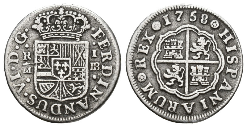 FERNANDO VI. Real. Madrid 1758. JP. AR 3,01 g. 20,5 mm. VI-144. MBC-/MBC.