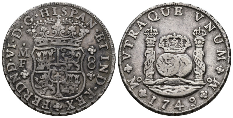 FERNANDO VI. 8 reales. México 1749. MF. AR 27 g. 38,6 mm. VI-357. MBC.