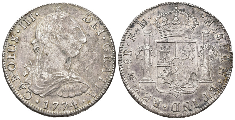 CARLOS III. 9 reales. México 1774. FM. AR 25,99 g. 39,2 mm. VI-935. Erosiones en...