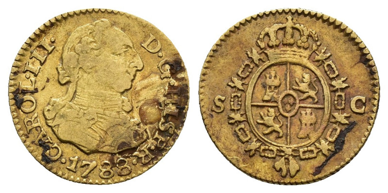 CARLOS III. 1/2 escudo. Sevilla 1788. C. AU 1,74 g. 14,5 mm. VI-1093. MBC-.