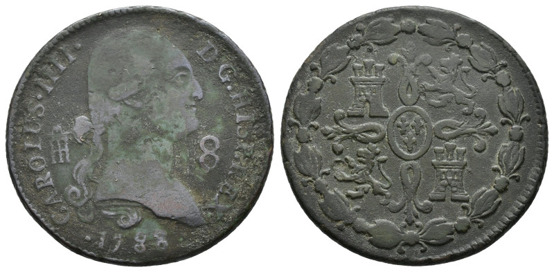 CARLOS IV. 8 maravedís. Segovia 1788. CU 10,91 g. 31,3 mm. VI-61. BC+/MBC-.