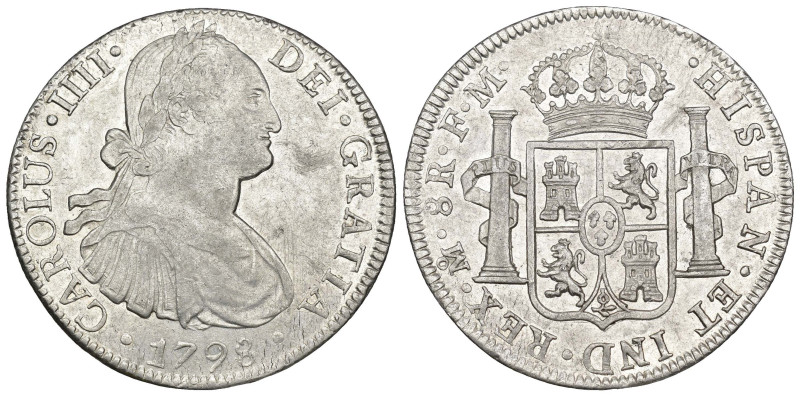 CARLOS IV. 8 reales. México 1798. FM. AR 26,94 g. 40,1 mm. VI-794. R.B.O. MBC/EB...