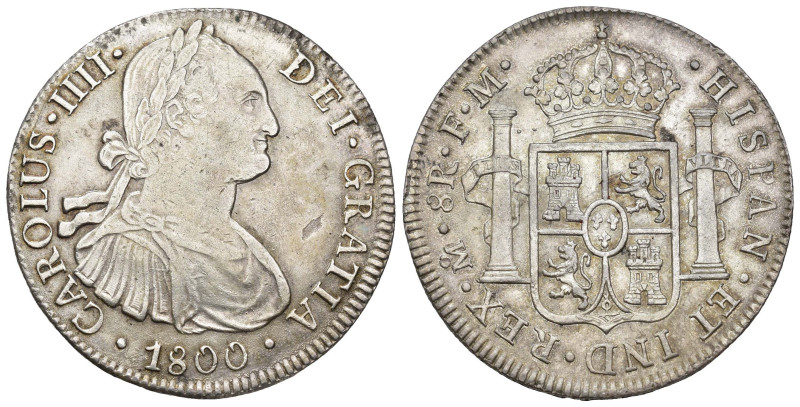 CARLOS IV. 8 reales. México 1800. FM. AR 27 g. 39,9 mm. VI-796. Hojita en anv. M...