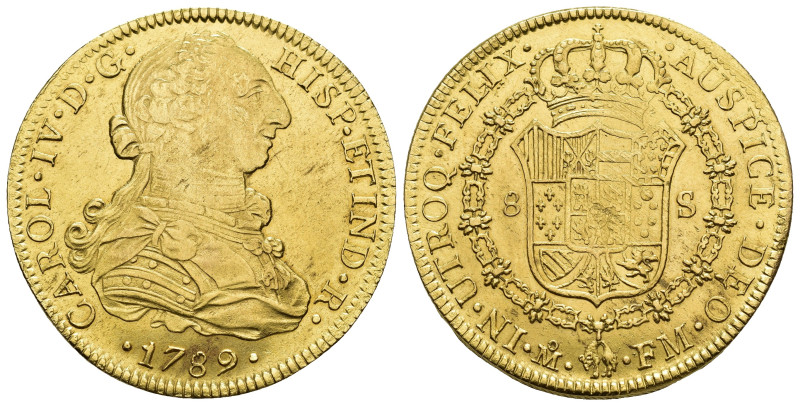 CARLOS IV. 8 escudos. México 1789. FM. AU 27,05 g. 37,5 mm. VI-1324. Rayas de aj...