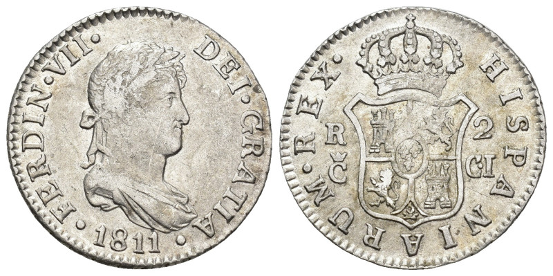 FERNANDO VII. 2 reales. Cádiz. 1811. AI. AR 5,81 g. 26,6 mm. VI-607. Acuñación a...