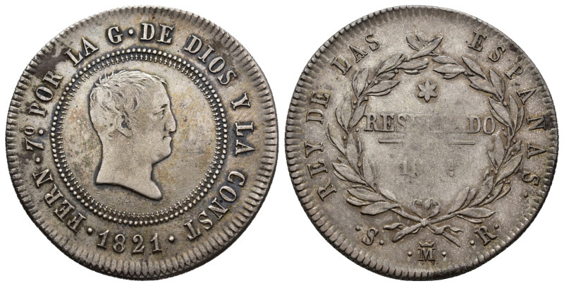 FERNANDO VII. 10 reales. Madrid. 1821. SR. AR 13,58 g. 34,3 mm. VI-890. Acuñació...