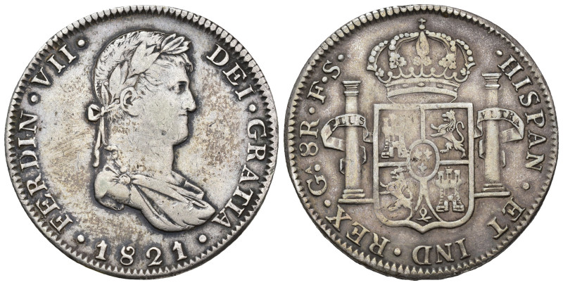 FERNANDO VII. 8 reales. Guadalajara. 1821. FS. AR 26,71 g. 40,4 mm. VI-1012. MBC...