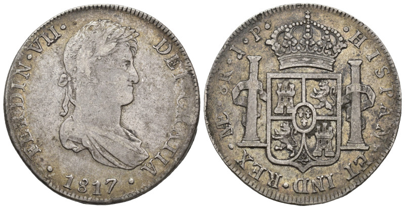 FERNANDO VII. 8 reales. Lima. 1817. JP. AR 26,47 g. 39,8 mm. VI-1048. BC+/MBC-.