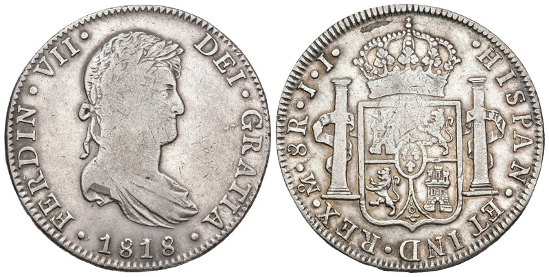 FERNANDO VII. 8 reales. México. 1818. JJ. AR 26,83 g. 40,1 mm. VI-1098. Vano en ...