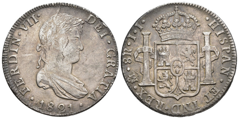 FERNANDO VII. 8 reales. México. 1821. JJ. AR 26,92 g. 38,5 mm. VI-1101. Ligera p...