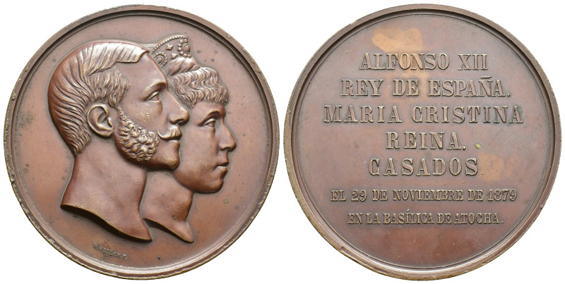 ALFONSO XII. Medalla. Boda de Alfonso XII y María Cristina, 29-11-1879. Grabador...