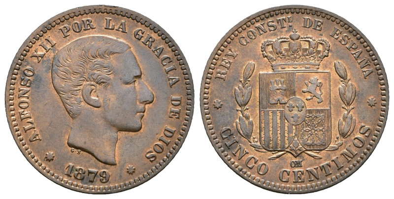 ALFONSO XII. 5 céntimos. 1879. OM. CU 4,97 g. 25,2 mm. VII-43. R.B.O. EBC/EBC-.