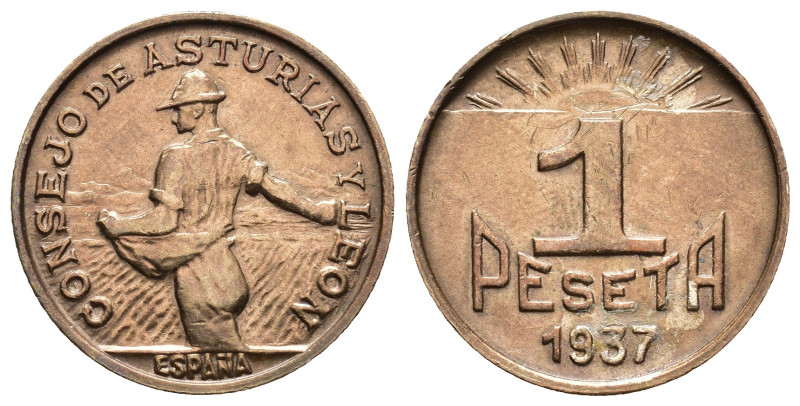 GUERRA CIVIL. Consejo de Asturias y León. 1 peseta. 1937. 4,88 g. 23,1 mm. VII-2...