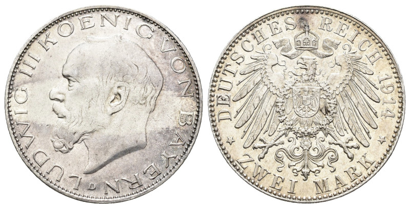 MONEDA EXTRANJERA. ALEMANIA Y ESTADOS ALEMANES. BAVIERA. Luis III. 2 marcos. 191...