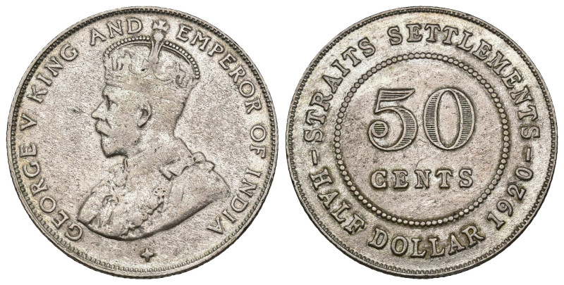 MONEDA EXTRANJERA. ESTABLECIMIENTOS DEL ESTRECHO. Jorge V. 50 cents. o 1/2 dólar...