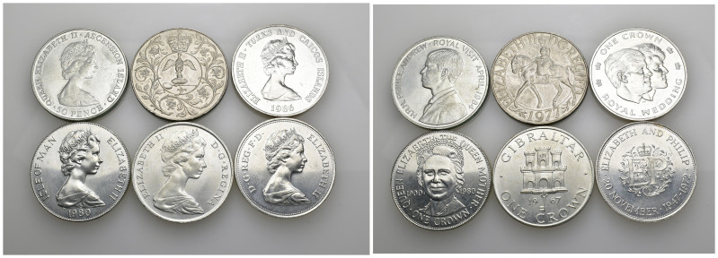 MONEDA EXTRANJERA. GRAN BRETAÑA. Lote de 6 piezas: 1 corona -4: 1980, 1986, 1972...