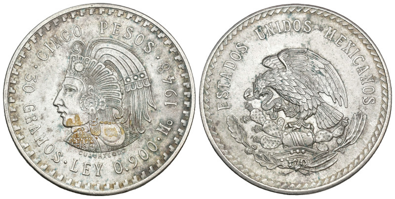 MONEDA EXTRANJERA. MÉXICO. 5 pesos. 1948. AR 30,13 g. 39,9 mm. KM-645. EBC.