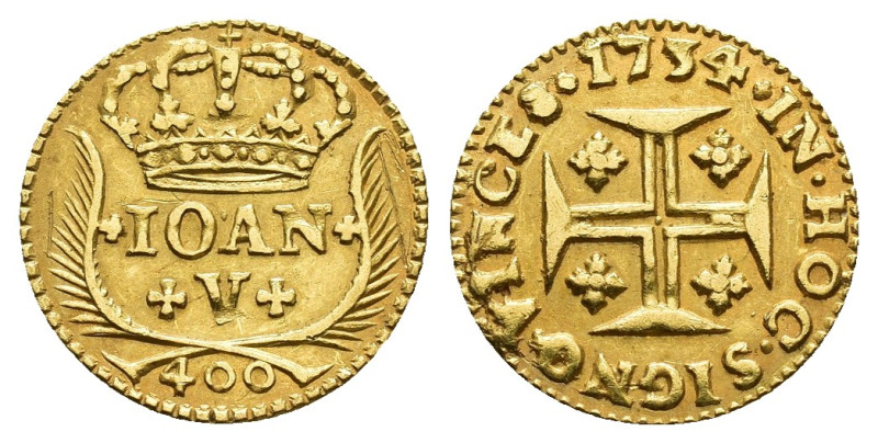 MONEDA EXTRANJERA. PORTUGAL. Juan V. 400 reis. 1734. AU 0,93 g. 13,8 mm. KM-201....