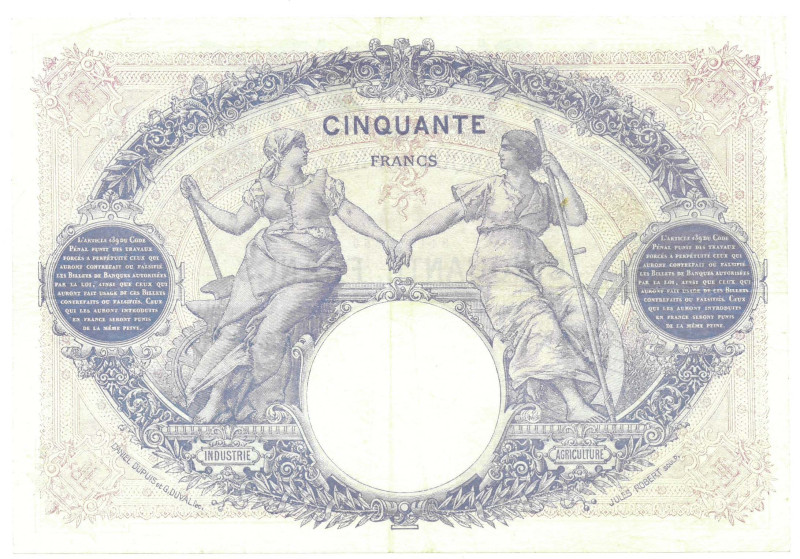 BILLETES EXTRANJEROS. FRANCIA. 50 francos. Banco de Francia. 17-I-1927. Serie S....