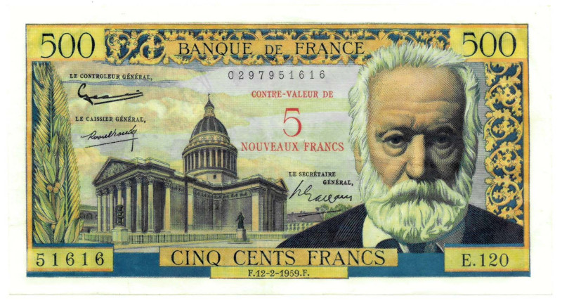 BILLETES EXTRANJEROS. FRANCIA. 500 francos. Banco de Francia. 12-II-1959. Serie ...