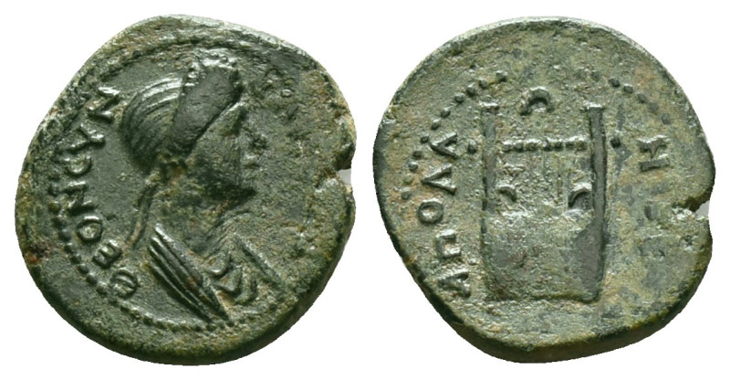 LYDIA. Apollonis. Domitia (79-96). Ae.
Obv : ΘEON CVNKΛHTON.
Draped female bus...