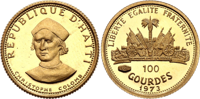 Haiti 100 Gourdes 1973

KM# 107, N# 83688; Gold (.900) 1.42 g., Proof; Christo...