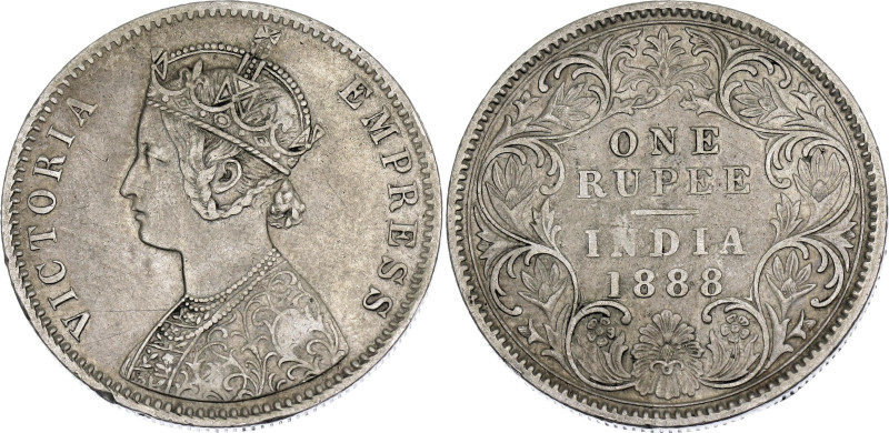 British India 1 Rupee 1888 C

KM# 492, N# 3719; Silver; Victoria; Calcutta Min...