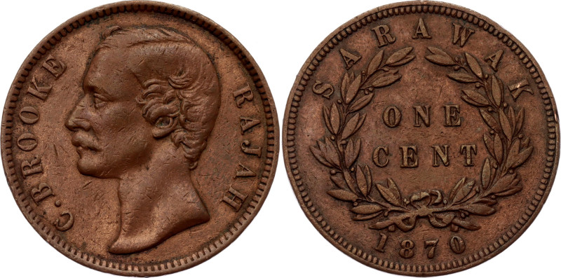 Sarawak 1 Cent 1870

KM# 6, Y# 7, N# 11398; Bronze; Charles C. Brooke Rajah; H...