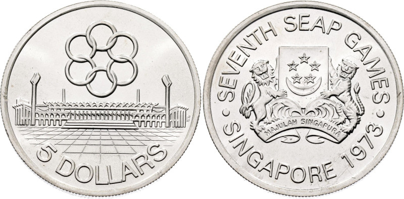 Singapore 5 Dollars 1973

KM# 10, N# 14204; Silver; 7th SEAP Games; UNC with f...