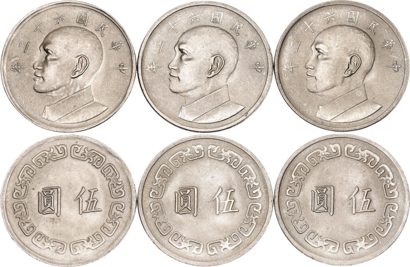 Taiwan 3 x 5 New Dollars 1973 (62)

Y# 548, Schön# 19, N# 2962; Copper-nickel;...