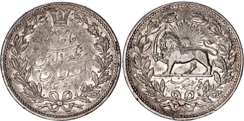 Iran 5000 Dinars 1902 AH 1320

KM# 976, N# 19017; Silver; Mozaffar ad-Din Shah...