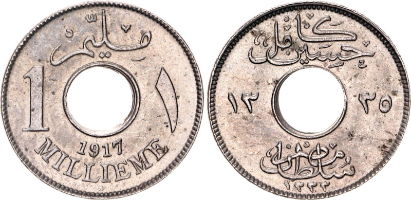 Egypt 1 Millieme 1917 H AH 1335

KM# 313, N# 5592; Copper-nickel; Hussein Kame...